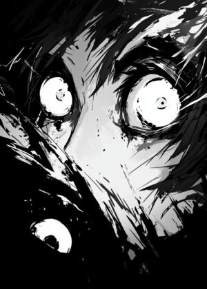 Fearful Eyes: A Black and White Masterpiece - Premium Wooden Framed Poster. Ready to Hang.