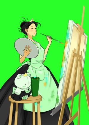 Elegant Artist in Mint Green Gown - Premium Wooden Framed Poster. Ready to Hang.