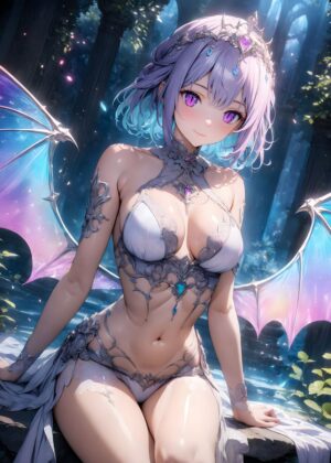 Anime Angel with Wings: Celestial Beauty - Premium Wooden Framed Poster. Ready to Hang.