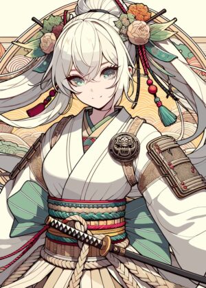 Anime Samurai Girl Art Print - Premium Wooden Framed Poster. Ready to Hang.