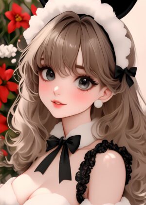 Anime Bunny Girl Christmas Art Print - Premium Wooden Framed Poster. Ready to Hang.