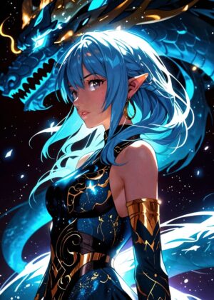 Anime Girl and Dragon: Celestial Bonds - Premium Wooden Framed Poster. Ready to Hang.