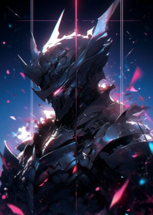 Dark Knight Armor: Anime Digital Art Print - Premium Wooden Framed Poster. Ready to Hang.