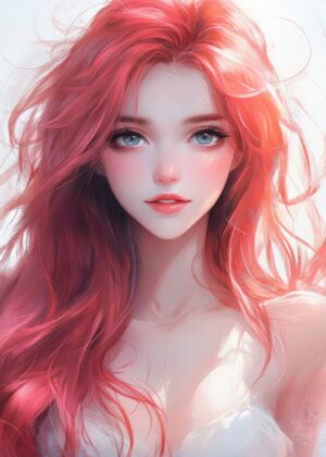 Anime Girl with Vibrant Red Hair - Premium Wooden Framed Poster. Ready to Hang.