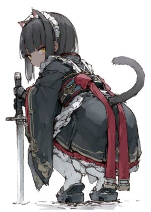 Cat Girl Samurai: Anime Art Print - Premium Wooden Framed Poster. Ready to Hang.