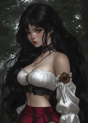 Midnight Anime Maiden: Dark Fantasy Art Print - Premium Wooden Framed Poster. Ready to Hang.
