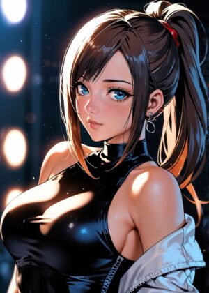 Anime Girl Portrait: Striking Beauty in Digital Art - Premium Wooden Framed Poster. Ready to Hang.