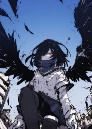 Dark Angel Anime Girl Art Print - Premium Wooden Framed Poster. Ready to Hang.