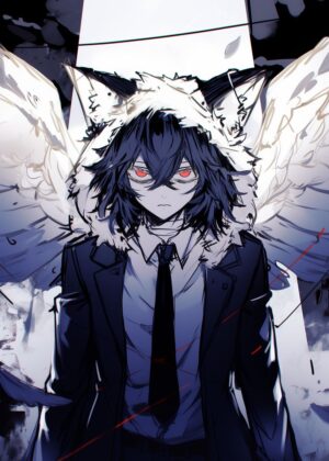 Dark Anime Character with Wings Art Print - Premium Wooden Framed Poster. Ready to Hang.