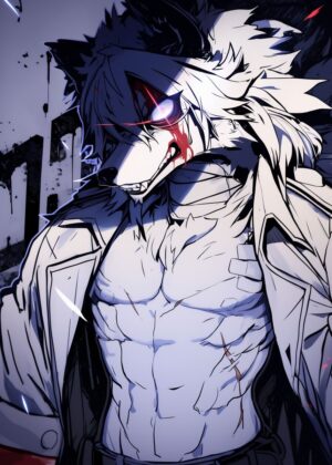 Fierce Wolf Anthro Art Print - Premium Wooden Framed Poster. Ready to Hang.