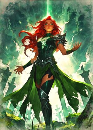 Guardian of the Emerald Light: Fantasy Art Print - Premium Wooden Framed Poster. Ready to Hang.