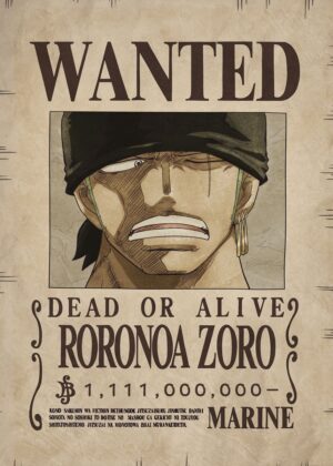 Roronoa Zoro Wanted Print - Premium Wooden Framed Poster. Ready to Hang.