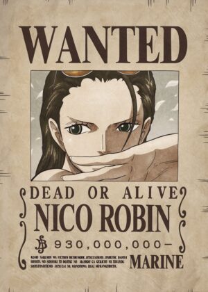 Nico Robin Wanted One Piece Artwork - Premium Wooden Framed Poster. Ready to Hang.