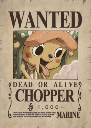 Tony Tony Chopper Wanted One Piece Artwork - Premium Wooden Framed Poster. Ready to Hang.