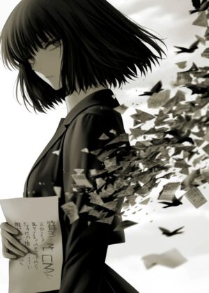 Anime Girl Lost in the Wind - Premium Wooden Framed Poster. Ready to Hang.