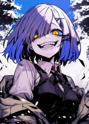 Anime Girl with Piercing Yellow Eyes - Premium Wooden Framed Poster. Ready to Hang.