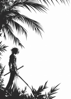 Silhouette of a Warrior: Anime Samurai Art Print - Premium Wooden Framed Poster. Ready to Hang.