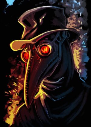 Mysterious Plague Doctor Artwork - Premium Wooden Framed Poster. Ready to Hang.