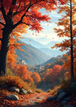 Autumn Mountain Path: A Breathtaking Fall Landscape - Premium Wooden Framed Poster. Ready to Hang.