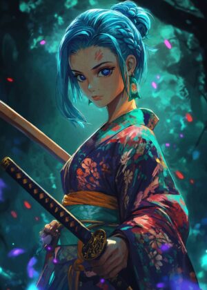 Anime Samurai Girl: A Breathtaking Fusion of Tradition and Modern Art - Premium Wooden Framed Poster. Ready to Hang.