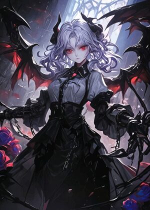 Dark Angel Anime Girl Art Print - Premium Wooden Framed Poster. Ready to Hang.