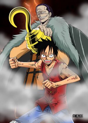Luffy vs Crocodile: One Piece Anime Art Print - Premium Wooden Framed Poster. Ready to Hang.