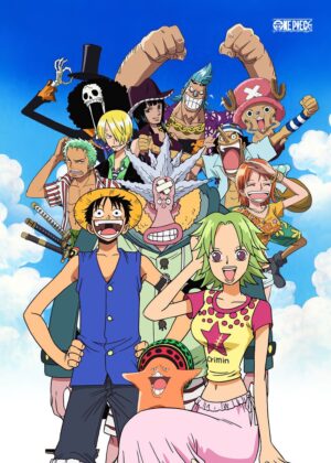 One Piece Anime Artwork: Vibrant Crew Illustration - Premium Wooden Framed Poster. Ready to Hang.