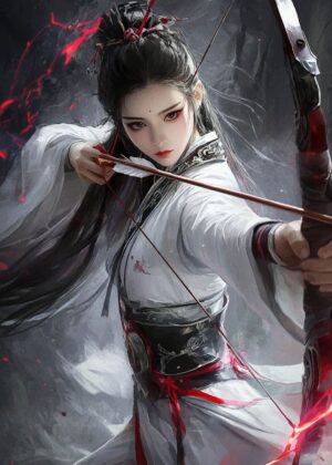 Warrior Woman Archer: Digital Art Print - Premium Wooden Framed Poster. Ready to Hang.