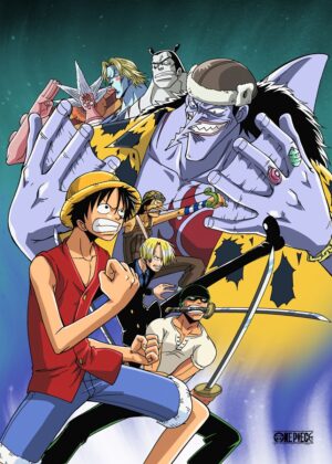 One Piece Arlong Park Arc: Fierce Battle Artwork - Premium Wooden Framed Poster. Ready to Hang.