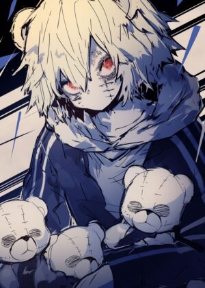 Sad Anime Bear Boy Art Print - Premium Wooden Framed Poster. Ready to Hang.