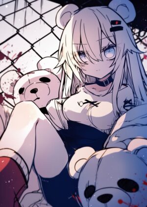 Anime Girl and Her Teddy Bears: A Touching Artwork - Premium Wooden Framed Poster. Ready to Hang.