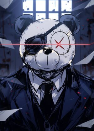 Stylish Panda in a Suit: Dark Art Print - Premium Wooden Framed Poster. Ready to Hang.