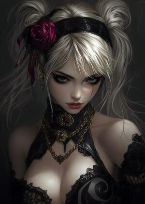 Gothic Anime Girl Art Print - Premium Wooden Framed Poster. Ready to Hang.