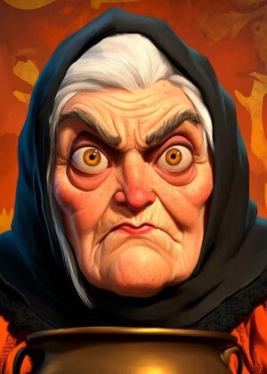 Evil Witch Portrait: A Ghastly Masterpiece - Premium Wooden Framed Poster. Ready to Hang.
