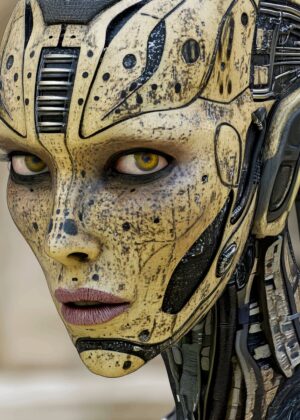Cybernetic Woman: A Futuristic Portrait - Premium Wooden Framed Poster. Ready to Hang.