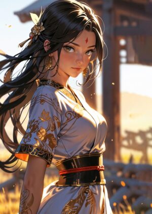 Warrior's Grace in the Sunlight: A Digital Art Print - Premium Wooden Framed Poster. Ready to Hang.