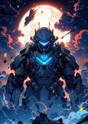 Epic Space Marine Artwork: Digital Painting of a Powerful Warrior - Premium Wooden Framed Poster. Ready to Hang.