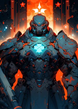 Cybernetic Warrior: Digital Art Print - Premium Wooden Framed Poster. Ready to Hang.