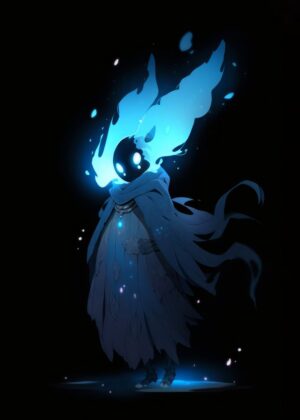 Ethereal Blue Flame Spirit Artwork - Premium Wooden Framed Poster. Ready to Hang.
