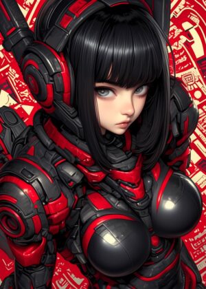 Cyberpunk Anime Girl: Digital Art Print - Premium Wooden Framed Poster. Ready to Hang.