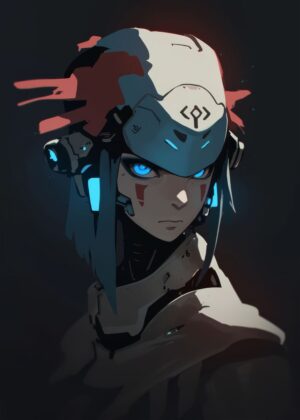 Cyberpunk Girl: Digital Art Print - Premium Wooden Framed Poster. Ready to Hang.