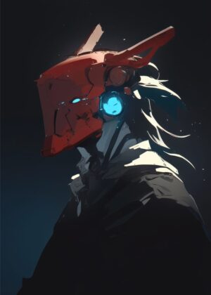 Cyberpunk Robot: Digital Art Print - Premium Wooden Framed Poster. Ready to Hang.