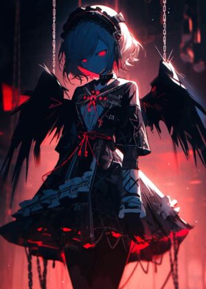 Dark Angel Anime Girl Art Print - Premium Wooden Framed Poster. Ready to Hang.