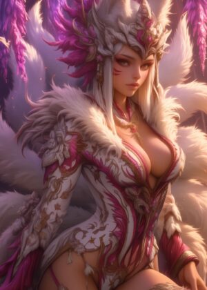 Kitsune Goddess: Anime Girl Art Print - Premium Wooden Framed Poster. Ready to Hang.