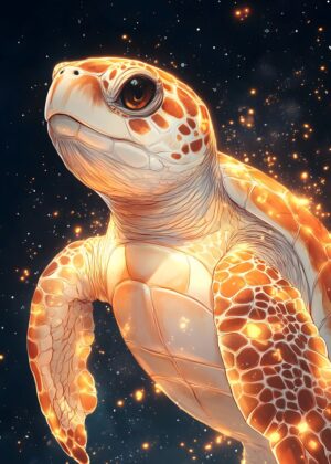 Glowing Sea Turtle: Celestial Beauty - Premium Wooden Framed Poster. Ready to Hang.