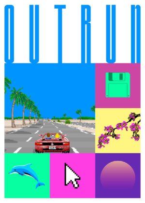 Outrun Retro Game Art Print - Premium Wooden Framed Poster. Ready to Hang.