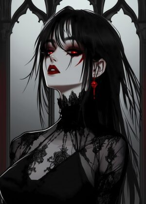 Dark Anime Demon Girl: Mysterious Beauty - Premium Wooden Framed Poster. Ready to Hang.