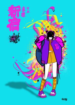 Anime Girl Graffiti Art Print: Vibrant Otaku Style - Premium Wooden Framed Poster. Ready to Hang.
