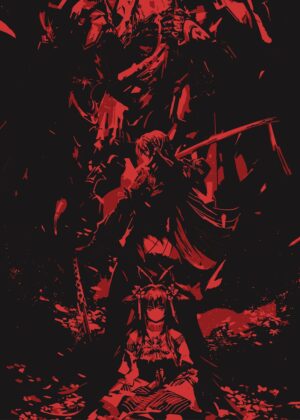 Arknights Anime: Fiery Red Battle Artwork - Premium Wooden Framed Poster. Ready to Hang.