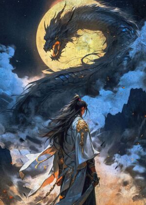 Dragon Warrior: A Majestic Encounter - Premium Wooden Framed Poster. Ready to Hang.